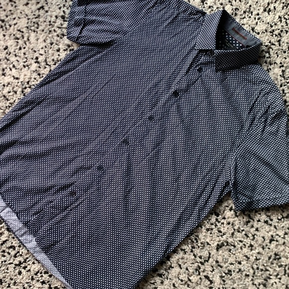 Ted Baker London Short Sleeve Shirt Button Down Casual Dress Navy Blue White 4 L - Picture 3 of 13